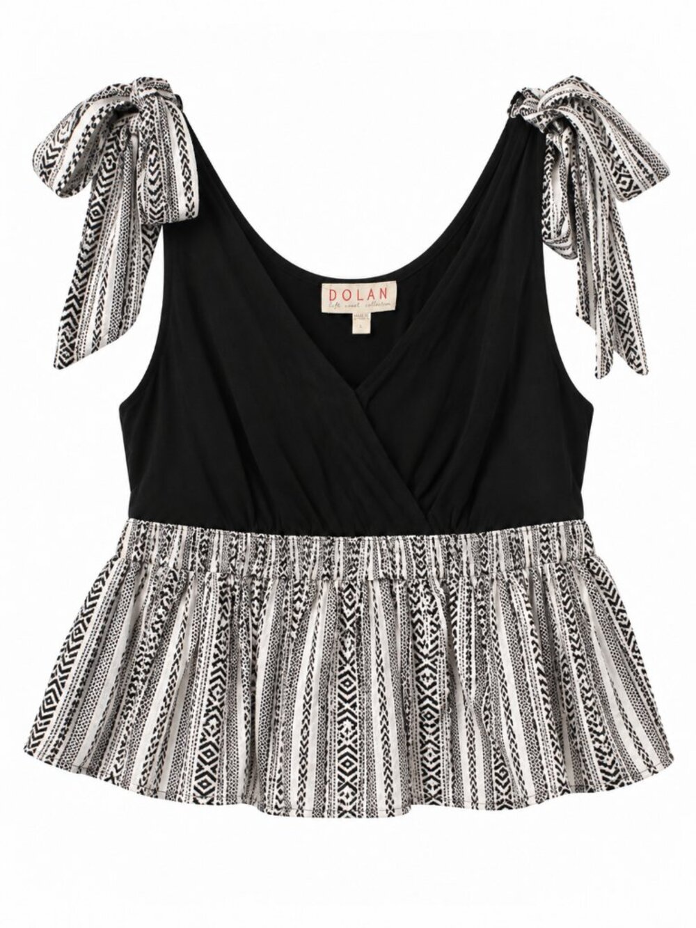 Dolan Anthropologie Black & White Geometric Tie Shoulder Peplum Top L